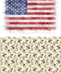 American flag decoupage paper stacked on top of a floral-patterned design.