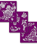 Belles and Whistles Floral - Silkscreen Stencil provides an extra decorative touch to your project!
All 3 layouts of the Floral - Silkscreen Stencil, stacked diagonally overlaid each other.