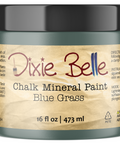 Jar of Dixie Belle Chalk Mineral Paint in Blue Grass color on a white background