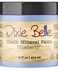 Jar of Dixie Belle Chalk Mineral Paint in Blueberry color on a white background