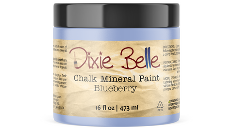 Jar of Dixie Belle Chalk Mineral Paint in Blueberry color on a white background