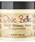 Jar of Dixie Belle Chalk Mineral Paint in Buttercream color on a white background