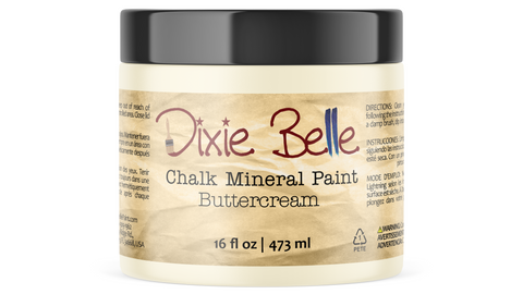 Jar of Dixie Belle Chalk Mineral Paint in Buttercream color on a white background