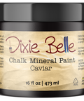 Jar of Dixie Belle Chalk Mineral Paint in Caviar color on white background