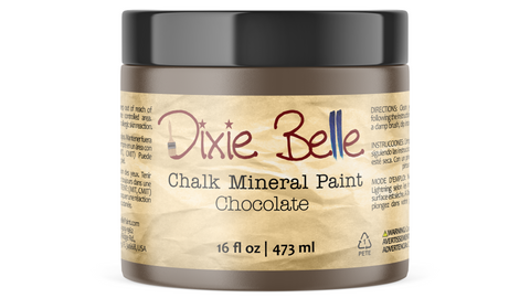 Jar of Dixie Belle Chalk Mineral Paint in Chocolate color on a white background