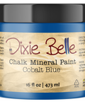 Jar of Dixie Belle Chalk Mineral Paint in Cobalt Blue color on a white background