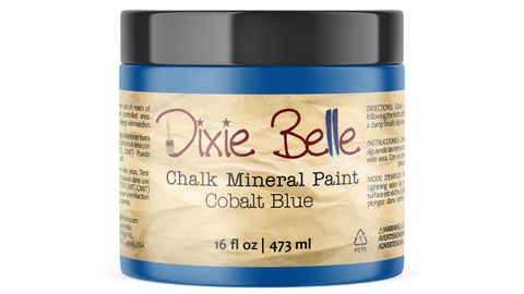 Jar of Dixie Belle Chalk Mineral Paint in Cobalt Blue color on a white background