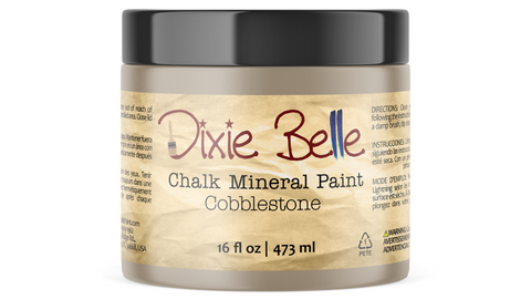 Jar of Dixie Belle Chalk Mineral Paint in Cobblestone color on a white background