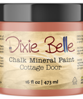 Jar of Dixie Belle Chalk Mineral Paint in Cottage Door color on a white background