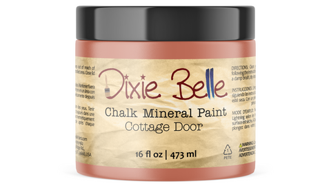 Jar of Dixie Belle Chalk Mineral Paint in Cottage Door color on a white background