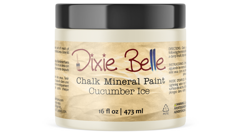 Jar of Dixie Belle Chalk Mineral Paint in Cucumber Ice color on a white background