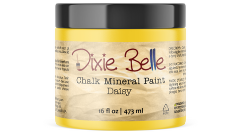 Jar of Dixie Belle Chalk Mineral Paint in Daisy color on a white background