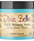 Jar of Dixie Belle Chalk Mineral Paint in Dixie Belle Blue color on a white background