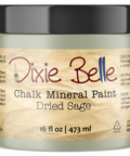 Jar of Dixie Belle Chalk Mineral Paint in Dried Sage color on a white background