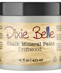 Jar of Dixie Belle Chalk Mineral Paint in Driftwood color on a white background