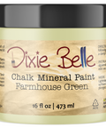 Jar of Dixie Belle Chalk Mineral Paint in Farmhouse Green color on a white background