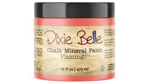 Jar of Dixie Belle Chalk Mineral Paint in Flamingo color on a white background