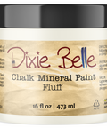 Jar of Dixie Belle Chalk Mineral Paint in Fluff color on a white background