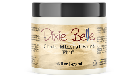 Jar of Dixie Belle Chalk Mineral Paint in Fluff color on a white background