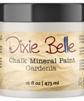 Jar of Dixie Belle Chalk Mineral Paint in Gardenia color on a white background