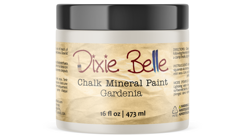 Jar of Dixie Belle Chalk Mineral Paint in Gardenia color on a white background