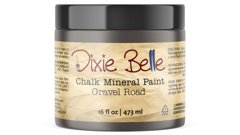 Jar of Dixie Belle Chalk Mineral Paint in Gravel Road color on a white background