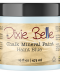 Jar of Dixie Belle Chalk Mineral Paint in Haint Blue color on a white background