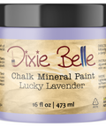 Jar of Dixie Belle Chalk Mineral Paint in Lucky Lavender color on a white background