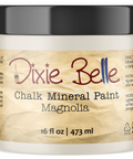 Jar of Dixie Belle Chalk Mineral Paint in Magnolia color on a white background