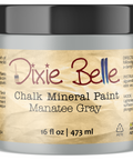 Jar of Dixie Belle Chalk Mineral Paint in Manatee Gray color on a white background