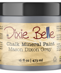 Jar of Dixie Belle Chalk Mineral Paint in Mason Dixon Gray color on a white background