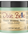 Jar of Dixie Belle Chalk Mineral Paint in Mint Julep color on a white background