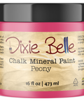 Jar of Dixie Belle Chalk Mineral Paint in Peony color on a white background