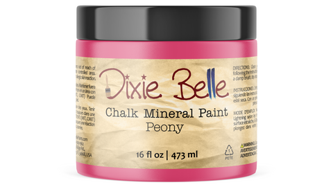 Jar of Dixie Belle Chalk Mineral Paint in Peony color on a white background
