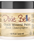 Jar of Dixie Belle Chalk Mineral Paint in Pink Champagne color on a white background
