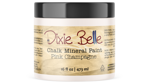 Jar of Dixie Belle Chalk Mineral Paint in Pink Champagne color on a white background