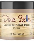 Jar of Dixie Belle Chalk Mineral Paint in Putty color on a white background