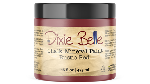 Jar of Dixie Belle Chalk Mineral Paint in Rustic Red color on a white background
