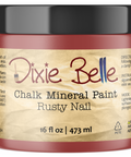 Jar of Dixie Belle Chalk Mineral Paint in Rusty Nail color on a white background