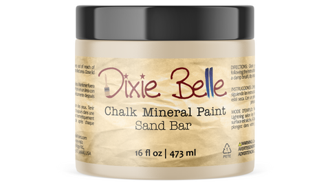 Jar of Dixie Belle Chalk Mineral Paint in Sand Bar color on a white background