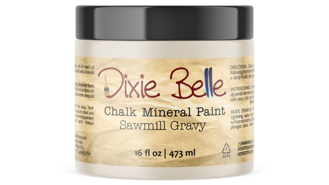 Jar of Dixie Belle Chalk Mineral Paint in Sawmill Gravy color on a white background