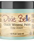 Jar of Dixie Belle Chalk Mineral Paint in Sea Glass color on a white background