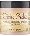 Jar of Dixie Belle Chalk Mineral Paint in Tea Rose color on a white background