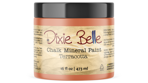 Jar of Dixie Belle Chalk Mineral Paint in Terracotta color on a white background