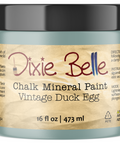 Jar of Dixie Belle Chalk Mineral Paint in Vintage Duck Egg color on a white background