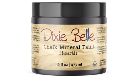 Dixie Belle Chalk Mineral Paint jar labeled 'Hearth' on a white background