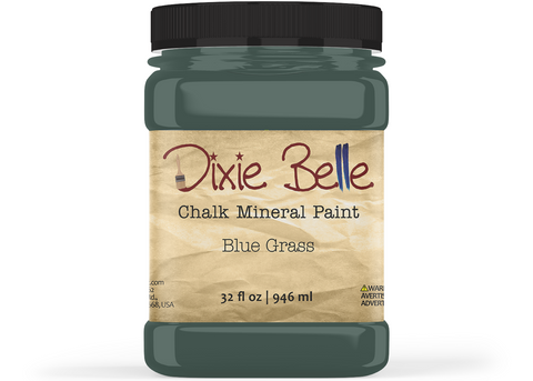 Jar of Dixie Belle Chalk Mineral Paint in Blue Grass color on a white background