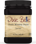 Jar of Dixie Belle Chalk Mineral Paint in Caviar color on a white background