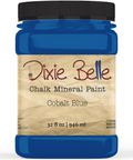 Jar of Dixie Belle Chalk Mineral Paint in Cobalt Blue color on a white background