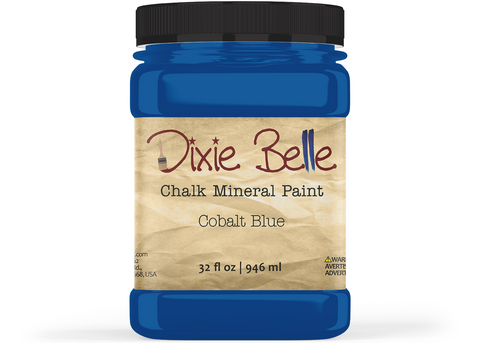 Jar of Dixie Belle Chalk Mineral Paint in Cobalt Blue color on a white background
